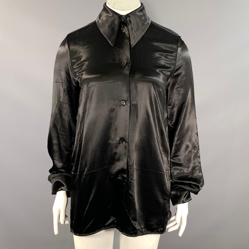 JIL SANDER Size S Black Viscose Cupro Button Up Shirt